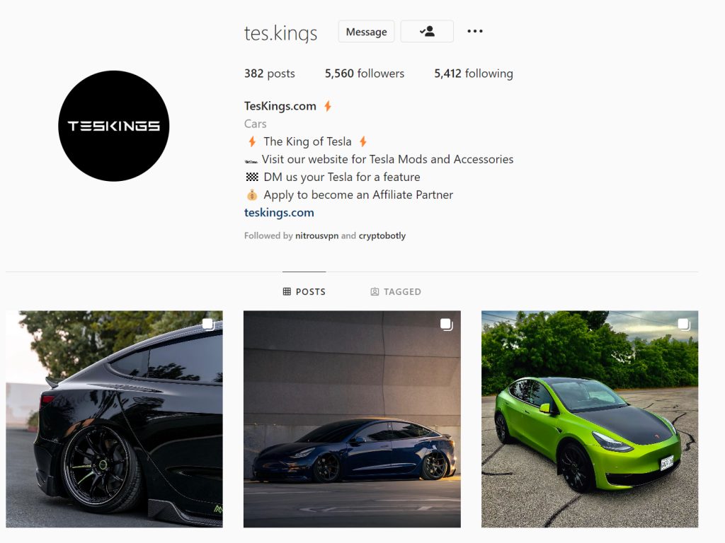 The instagram page "teskings" using Enhance Insta to gain real instagram followers.